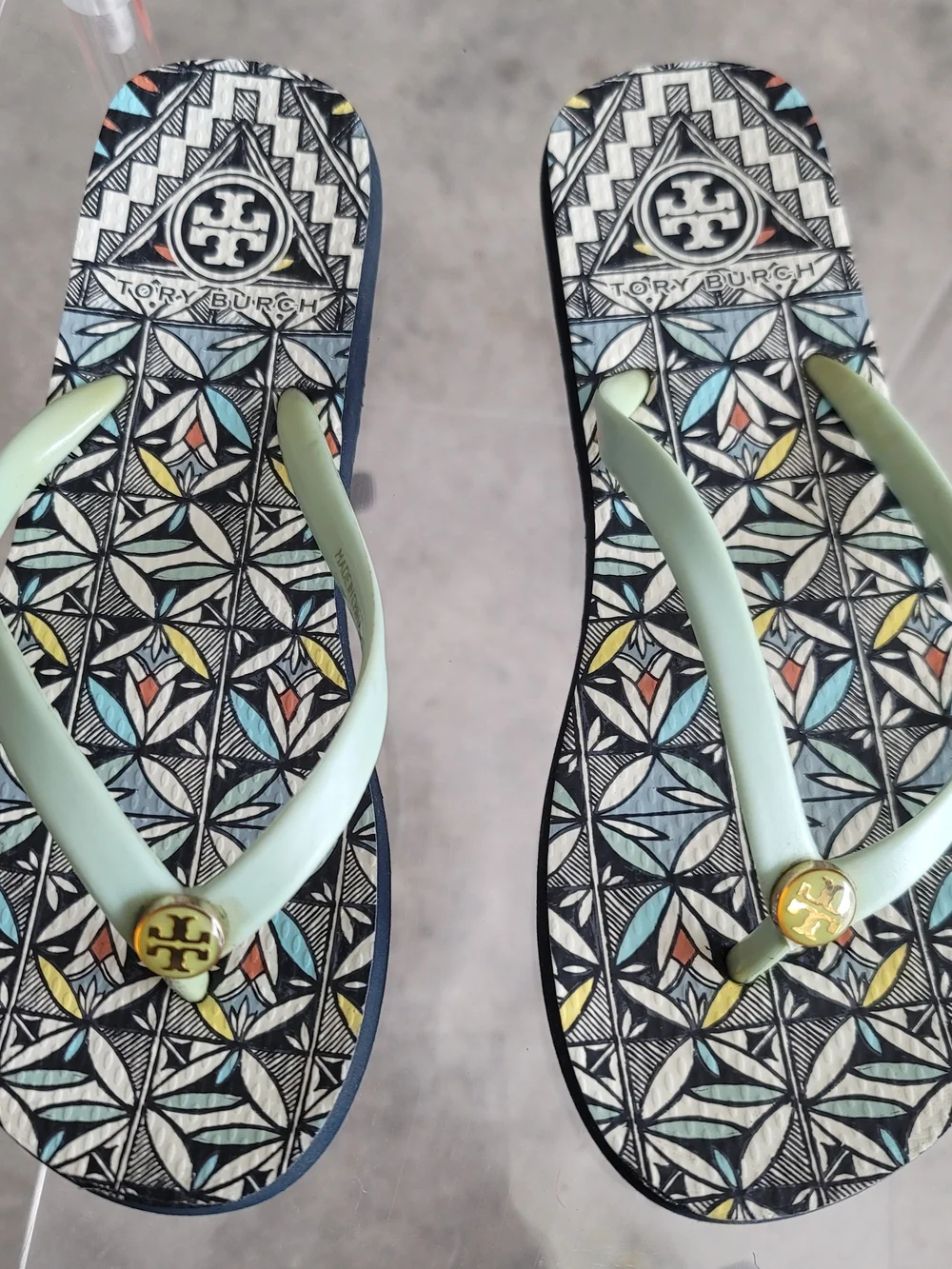 Tory Burch Mint Green Logo Flip Flops